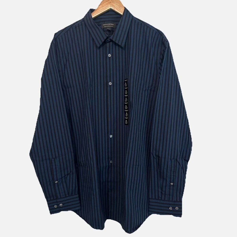 NEW Banana Republic Men’s XL Slim Fit Dark Blue Black Dress Work Button-Up Shirt